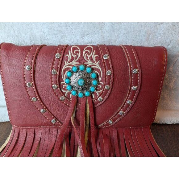 Leather and turquoise western fringe wallet - Picture 2 of 6